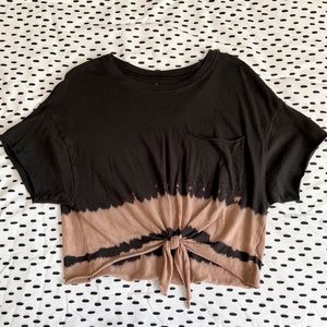 Cropped Tie Front Bleach Dip Dye Tee